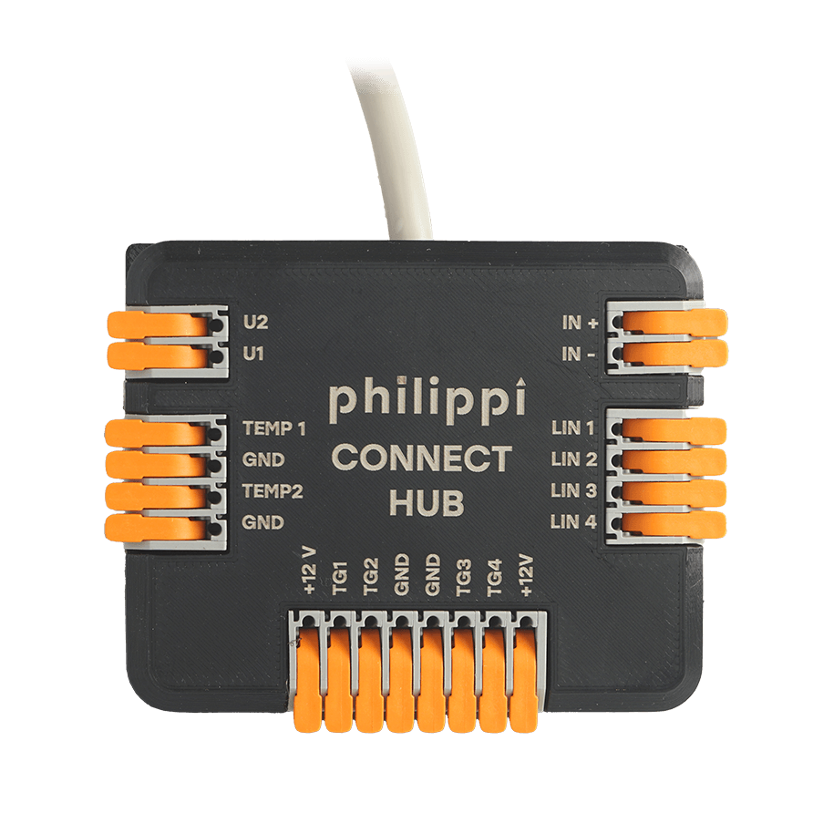 philippi Connect Hub, Frontansicht mit Anschlüssen