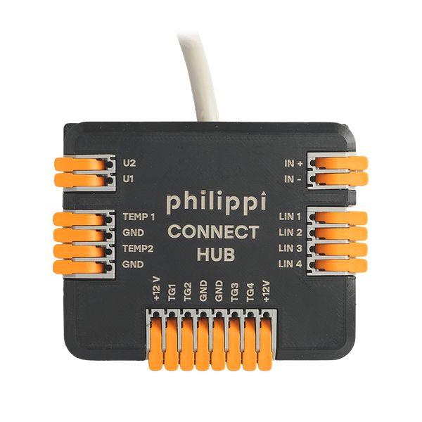 philippi Connect Hub, Frontansicht mit Anschlüssen